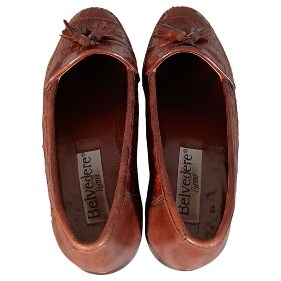 Belvedere Genuine Crocodile Loafers Shoes Mens 8 M Brown Tassel display picture 2